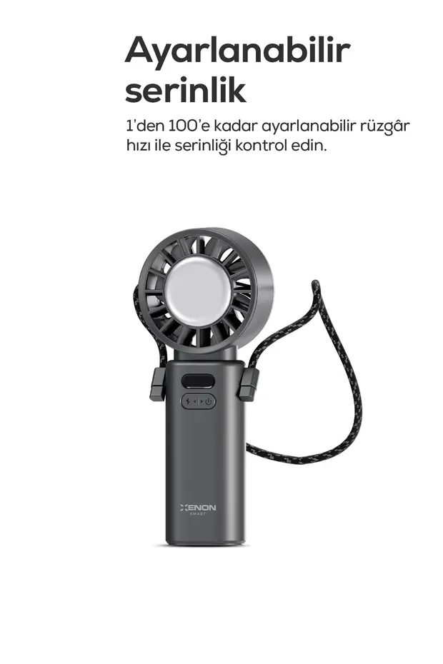 Peltier Buz Soğutmalı El Vantilatörü | 100 Kademe, 3600mAh, 8300 RPM, USB-C, Askılı (Gri-X6111)